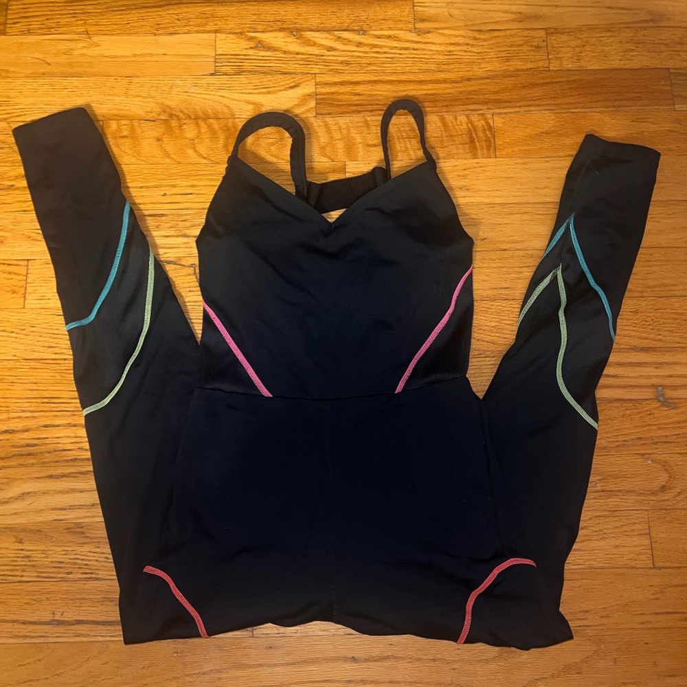 Zumba Fitness Black Jumpsuit with Pink and Green Highlights